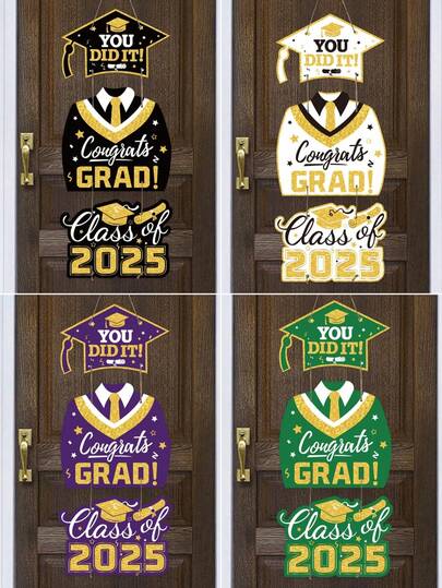 1 Set Graduation Paper Door Hanging Decor, Red & Gold 2026 Graduation Party Banner, "You Did It!" "Congratulations Class Of 2026" Paper Hanging Decorations, Graduation Party Decor, Graduation Ceremony Backdrop, Photography Props, Home Decor, Room Decor, Wall Decor, Graduation Party Supplies, Graduation Gift