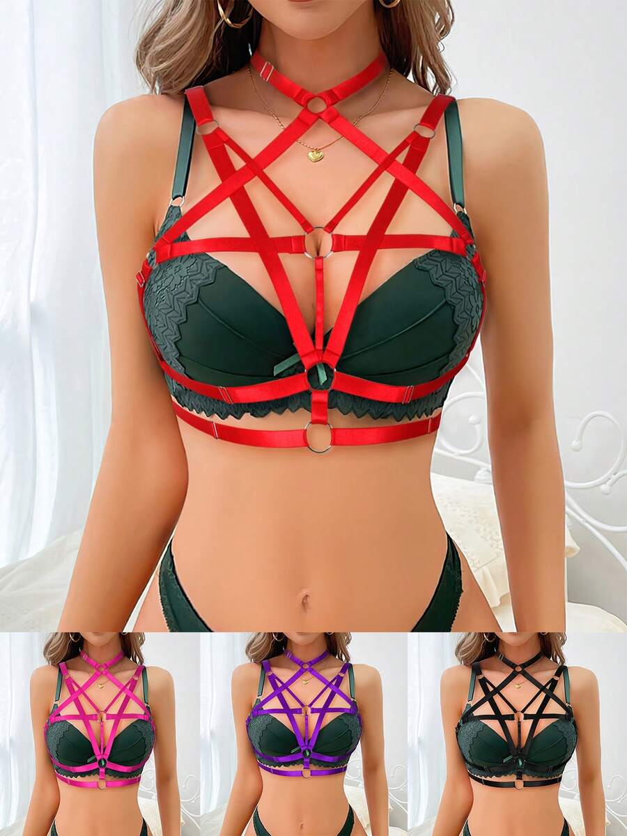 Plus Size Gothic Lingerie Accessories Hollow Out Lace Up Bras Sexy Body Harnesses Suitable For Music Festivals Parties Rock Carnival - Multicolor - View 1