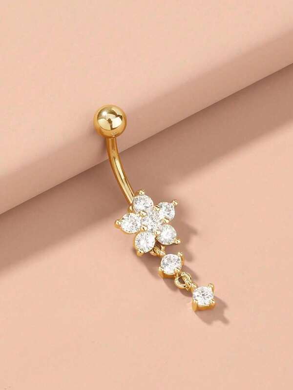 1 pièce Mode personnalisée en acier inoxydable doré, bijoux de corps de femme avec décoration de strass et de fleur à franges pour piercing du nombril