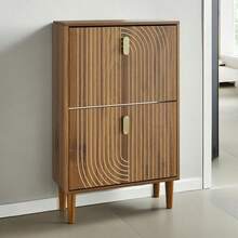 Shoe Storage Cabinet With 2 Flip Drawers,Free Standing Shoe Rack Organizer With Metal Handles For Entryway, Living Room Furniture, Brown