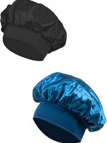 2 buc bonetă de mătase pentru dormit, bonete de păr satinate, bonetă de somn din mătase cu bandă elastică moale, înfășurare de păr din mătase pentru păr creț (negru și roz)