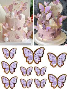 20/10Pcs Paper Butterfly Cake Decoration Ornament (10pcs In A Pack) - Comes With 10 Wires And 10 Glue Dots, Suitable For Butterfly Cupcake Topping, Women's Party Cake Decoration, Birthday Anniversary Cake Topping, Wedding Cake Decoration, Mother's Day Cake Topping, Mixed Size