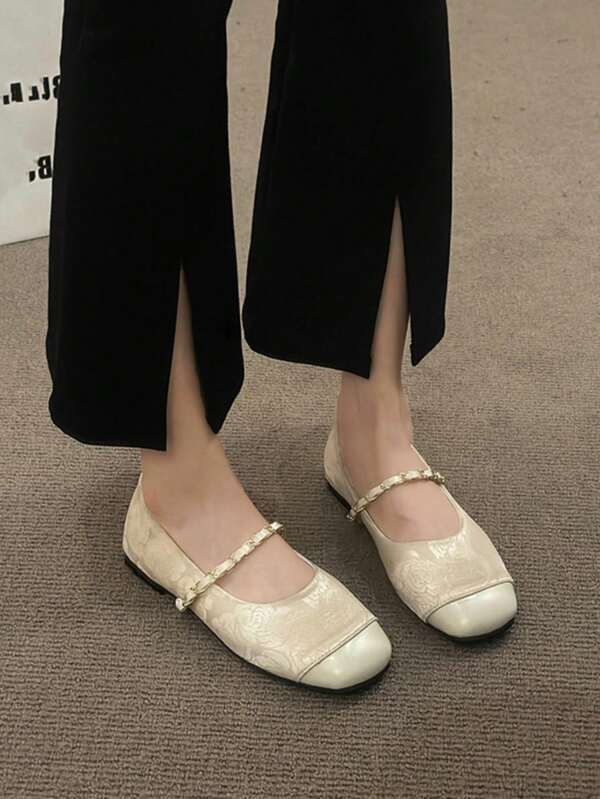 Women's Flat Chain Slip-On Mary Jane Shoes, Square Toe Low Heel Casual Flats, Sweet Spring/Autumn 2025 New Arrival