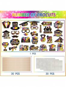 61 件/套毕业主题 2025 毕业派对装饰、搞笑眼镜拍照道具、GRAD 毕业典礼装饰拍照亭、学校活动装饰、毕业典礼拍照亭道具、派对拍照亭道具