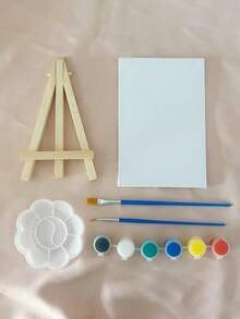 Mini Canvas Paint Set, Which Includes A Paint Palette, Brushes, Canvas Panel, And Easel. Suitable For Oil Painting, Acrylic, Acrylic Watercolor, Watercolor, Watercolor And Other Pigments, Easy To Color And Will Not Bleed. Can Be Used For Personal Art Painting, Parent- Interaction, Couple Games, Beginner And Artist Painting. Easel, Tray, And Brush Can Be Reused, Party Painting Kit,Mother's Day,Mom's Gift,Back To School,School Supplies - Multicolor - View 11