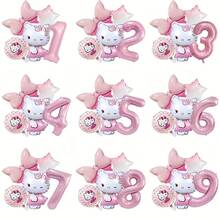 5 pezzi Palloncini in alluminio con motivi cartoni animati di Hello Kitty di Sanrio, decorazione per feste di compleanno, scena di compleanno con gatto carino KT