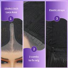 24"28" Long Straight 13x4 Lace Frontal Wigs For Women Free Part Lace Front Wigs Natural Hairline Black Root Easy-360 Synthetic Hair Wig Heat Resistant Fiber - Multicolor - View 6