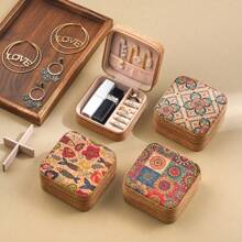1 Mini Retro Printed Jewelry Box Earring, Ring, Necklace, Travel Storage Box, Jewelry Earring, Elegant Style Printed Jewelry Box,New Original High-Grade Cork Jewelry Box,. Portable Travel Earrings, Rings, Necklace Storage Box, Vintage Pattern Jewelry Box, Square Jewelry Box Summer For Women Storage Organizer Gift Wedding