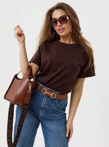 Camiseta Lisa Marrom Feminina Várias Cores Básica Lançamento 100% Algodão
