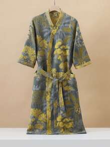 1 Stück langer, vintage Blumenmuster Bademantel, Gaze Bademantel, saugfähig und schnelltrocknend, Damen Bademantel, geeignet als Handtuchmantel, Frühlings/Sommer Nachtwäsche, doppellagige Gaze, Bad- und Heimbedarf Badezimmer Dekoration Schulanfang