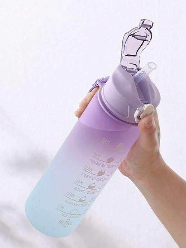 1 pièce Bouteille d'eau en PC de grande capacité de 2 L ou 750 ml ou 300 ml, dégradé rose. Tasse portable avec paille pour sport et fitness, à usage domestique et en extérieur lors des voyages