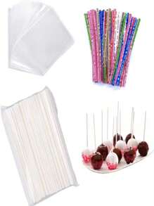 150 peças kit de cake pop, incluindo 50ct de palitos de cake pop de 6 polegadas, 50ct de sacos de presente de doces transparentes, 50ct de laços para cake pop, pirulito, doce duro, chupeta, suporte de bolo de chocolate, decorações de bolo, suporte de cupcake, decoração de bolo, suporte de bolo, decoração de casamento, acessórios de casamento, suporte de bolo de casamento