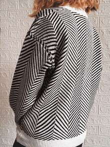 Autumn Winter Women's Fashionable Cardigan Sweater, French Style Color Block Knitted Sweater, Back To School, Americana Long Shirt, Teacher Apparel, 70s Sweater, Jacquard, Commuter, Minimalism, Office Wear, Retro, Simplicity, French, Striped Sweater, Autumn-Winter Jacket, Old Money Aesthetic, Warm, Teacher Sweater, Drop Shoulder Long Sleeve, Women's Casual Drop Shoulder Striped Long Sleeve Cardigan Sweater, Suitable For Outerwear