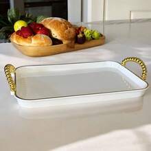 Luxury Decorative Tray With Handles Large Golden Edge Bathroom Lavatory Multipurpose Coffee Corner - LUXURY RECTANGULAR - View 4