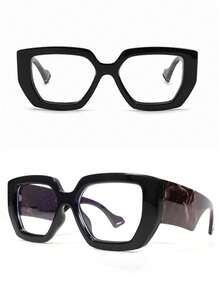 1 PC Square Plastic Frame Fashion Clear Lens Glasses, Unisex Classic Style, Suitable For Daily Life, Office Reading, TV Watching, Gaming, Mobile Phone Decoration - Black - View 10