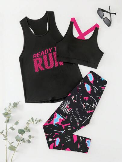 Women's Solid Color Patchwork Casual Knit Top And Pants Sports Suit