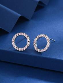 1 对 925 纯银全水钻镂空圆形耳环，适合女士情人节休闲精致女士珠宝礼物 - 圓環耳環 - 查看 5