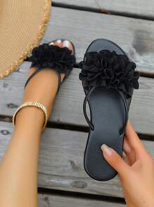 Nuevas sandalias de moda de verano con diseño floral bicolor, versátiles sandalias slip-on bicolor beige y rosa con aplicaciones