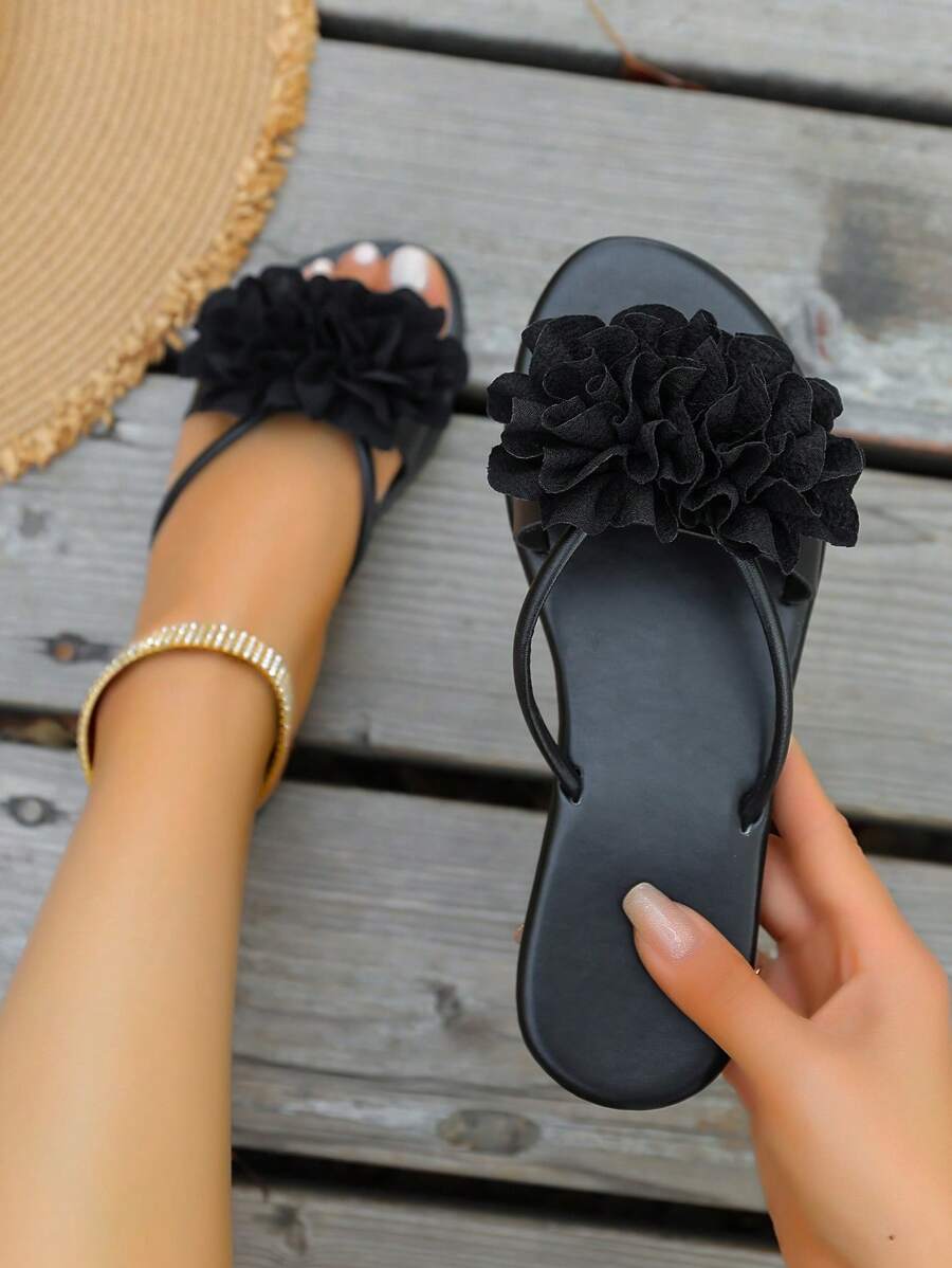 Nuevas sandalias de moda de verano con diseño floral bicolor, versátiles sandalias slip-on bicolor beige y rosa con aplicaciones