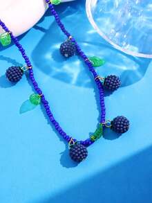 1pc Charming Beaded Fruit (Blueberry, Raspberry) Pendant Necklace, Versatile For Women To Wear In Summer, Party, Beach, Holiday, Dance - Multicolor - View 2