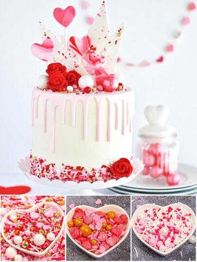 75g/2.6oz Decoración de pastel Sprinkle para el Día de San Valentín, Azúcar de alta calidad para hornear, adecuado para pasteles, paletas, donas, macarons, mousses, materiales de decoración de postres, fiestas de San Valentín y bodas.
