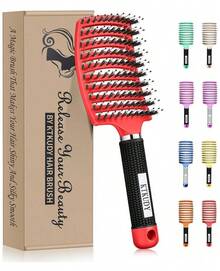 KTKUDY Detangling Brush Boar Bristles Hairbrush Make Hair Shiny & Healthier Curved And Vented Detangler Brush For Women Men Kids Wet & Dry Hair (Light Green)Halloween Christmas New Year - Đỏ - Xem 1