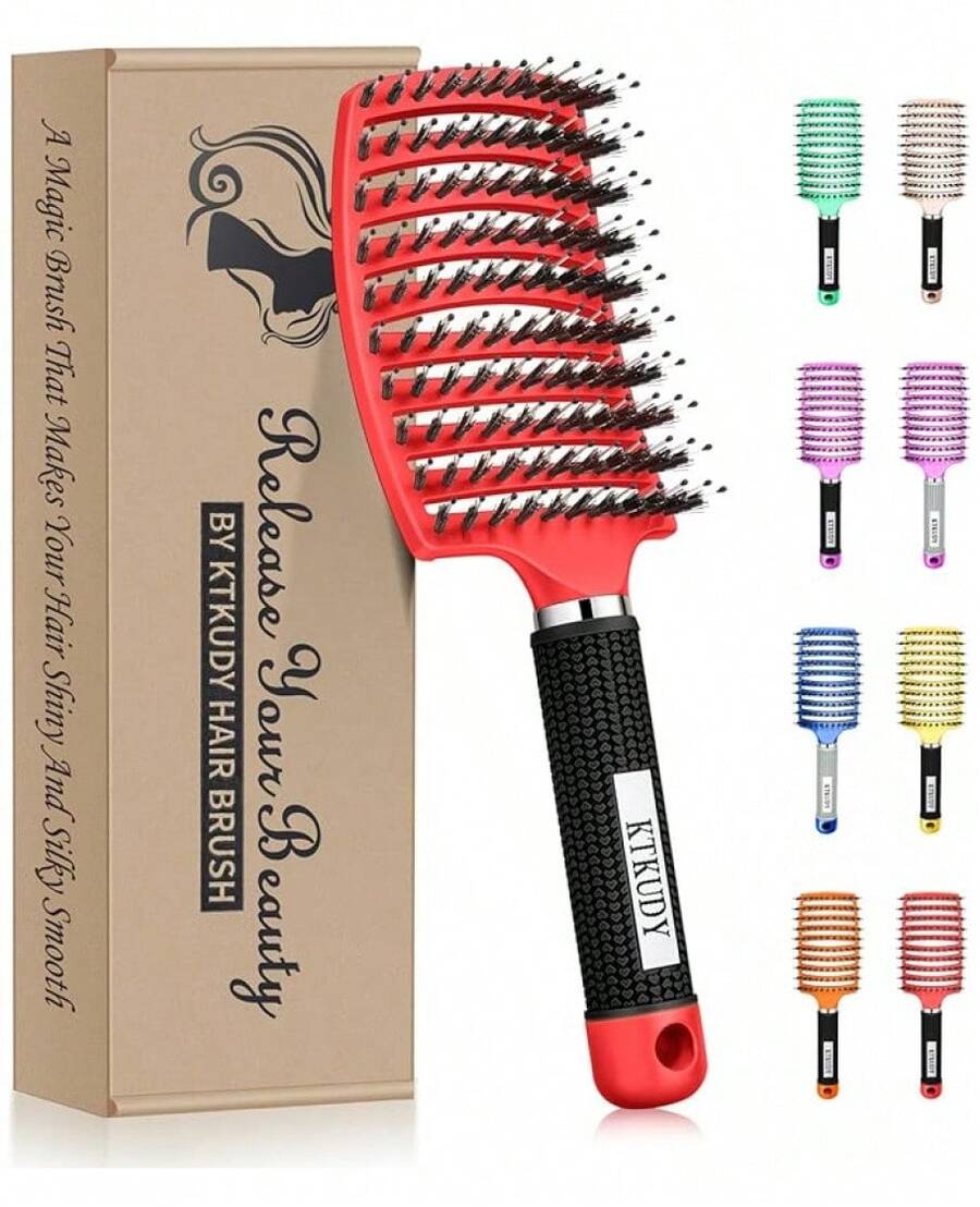 KTKUDY Detangling Brush Boar Bristles Hairbrush Make Hair Shiny & Healthier Curved And Vented Detangler Brush For Women Men Kids Wet & Dry Hair (Light Green)Halloween Christmas New Year - Đỏ - Xem 1