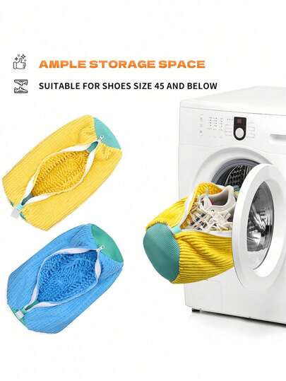 1 件装椭圆形运动鞋洗衣袋，耐用针织涤纶面料，拉链开合，适合所有鞋类，防止变形和褪色，适用于洗衣机和烘干机，洗衣袋