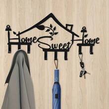 HELLOYOUNG 1 Stück Schlüsselboard "Home Sweet Home", schwarze Metall Schlüsselhalter Wandhalterung Organizer Ständer mit 8 Haken, Wanddekoration für Büro, Küche, Schlafzimmer, Durchgang und Flur, passend für moderne Wohndekoration