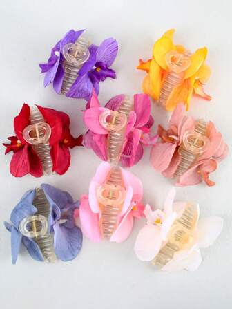 1pc Colorful Artificial Orchid Hair Clip, Elegant & Versatile Fashion Accessory For Women, Suitable For Everyday Wear, Beach, Party, Wedding,Hair Accessories,Hair Claw,Claw Clips,Hair Clutch,Hair Jaw Clip