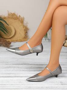 女士尖头高跟鞋，细/粗跟，一脚蹬，百搭，性感，法式风格，通勤/工作，舒适，大码 41-42，2025 年春夏