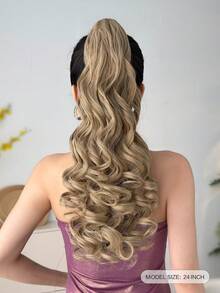 22-Inch Long Golden Wavy Curly Synthetic Ponytail Hair Extensions, Heat Resistant Fiber, Suitable For Women And Girls Daily Wear - Gold - View 9