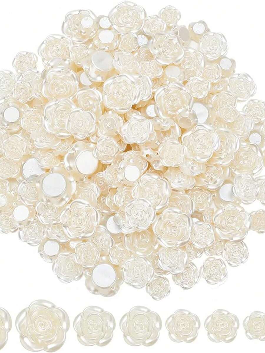 200/100 unidades de rosas de perla planas con agujero, DIY para clips de pelo, fundas de teléfono, scrapbooking, pendientes, collares, pulseras, joyería, manualidades, decoraciones, decoración de flores de té para suministros de boda
