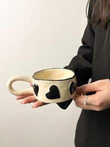 1pc Nordic Style Red Handmade Heart Ceramic Mug, High Quality Latte Coffee Cup, Stylish Home Decor Accessory, Gift For Holidays, Birthdays, Parties, Friends - Multicolor - View 11
