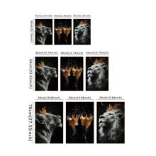 3-delige set Golden Crown & Lion Couple Lovers Canvas Prints, moderne abstracte wandkunst, prints - zonder lijst, dierenposters, eigentijdse woondecoratie voor woonkamer, slaapkamer, kantoor en meer, zonder lijst