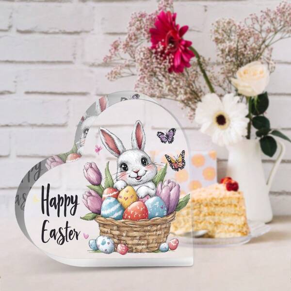 1pc Easter Bunny Easter Egg 2D Acrylic Decorative Ornament, Perfect Easter Gift For Friends And Family, Fashionable And Beautiful Party Desktop Decoration Ornament, Standing Plaque.