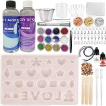 Epoxy Resin Mold Jewelry Making Kit, Including Alphabet Silicone Molds, Earring & Pendant Silicone Molds, Casting Tools, Resin Dripping Molds, Decorative Silicone Molds For Stars, Hearts, LOVE, Snowflakes, Circles, Suitable For Chocolate, Jelly, Cookies. Also Includes Random Color Glitter, Resin Colorant, 200ml AB Resin Glue Set (Pre-Mixed, Quick Curing, High Clarity, Durable, Low Odor), For DIY Jewelry, Keychains, Ornaments