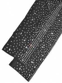 Fashion Gorgeous Round Neck Long Sleeve Sheer Rhinestone Wrap Hip Short Party Gathering Dresses - Black - View 5