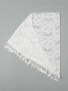 1 lenço feminino com acabamento em borla de renda, elegante xale triangular da moda, adequado para uso diário