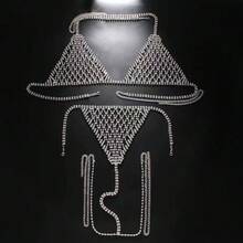 Sexy Rhinestone Mesh Body Chain Necklace, Shiny Luxurious Bikini Bra Chain And Panty Set Accessories - Set - View 7