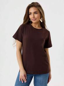 Camiseta Lisa Marrom Feminina Várias Cores Básica Lançamento 100% Algodão
