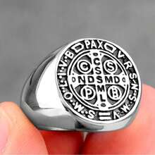 MONALLY Nhẫn chữ thập bằng thép không gỉ mạ vàng 18K phong cách Hip Hop cổ điển dành cho nam làm quà tặng sinh nhật để trang trí hàng ngày - Bạc - Xem 18