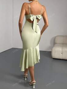 Vestido de Coquetel Elegante Ajustado Simples com Alça Tipo Spaghetti de Cor Sólida, Vestido de Festa
