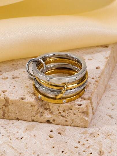 1/3pcs Set Of Stainless Steel Matte Gold Fashion Rings