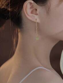 女士绿色长流苏耳环，中国风优雅奢华耳环 - 綠色 - 查看 2