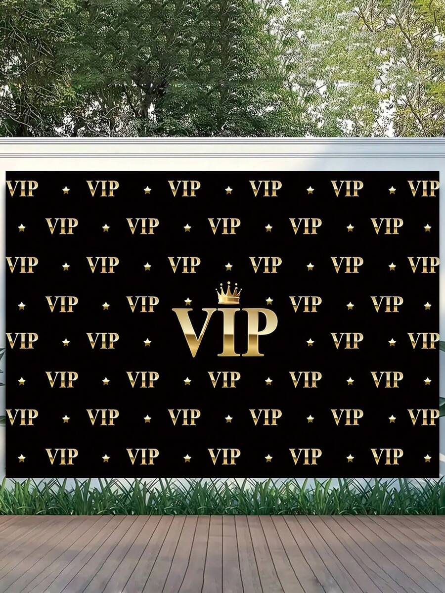 1pc Crown VIP Photography Background Cloth - Black And Gold, Modern Rectangular Decorative Hanging Banner, Suitable For Graduation Ceremony, Dance Party, Birthday Party - Multipurpose Polyester Fiber Banner, Available In 6 Sizes, Applicable For Photography Studio And Various Events, Suitable For Indoor And Outdoor Decoration Props - Multicolor - View 1
