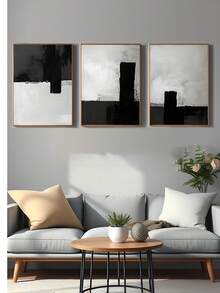3 Pc/Set Canvas Room Decor Painting, Black And White Abstract Art, Minimalist Design, Home Decor, Friend Gift, Living Room, Bedroom, Office Bar, Wall Decor Art, Waterproof Painting, Printed Art, Unframed, No Frame, Poster - Multicolor - View 1