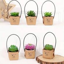 20/50pcs-Mini Succulent Planter - White Kraft Paper Floral Box With Metal Handle For Teacher Appreciation, Thanksgiving Decor, Small Business Supplies