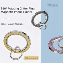 360° drehbarer Glitzer-Ring-Magnethalterung für Handys, 12-Stein Diamant, sofort an- und abnehmbar, klebefrei, Dual-Modus Griff- und Ständer-System kompatibel mit iPhone, Android Handy, Geschenk zum Geburtstag, für Familie, Freunde, Fingerring Halterung, Handygriff, Handyzubehör