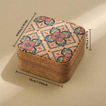 1 Mini Retro Printed Jewelry Box Earring, Ring, Necklace, Travel Storage Box, Jewelry Earring, Elegant Style Printed Jewelry Box,New Original High-Grade Cork Jewelry Box,. Portable Travel Earrings, Rings, Necklace Storage Box, Vintage Pattern Jewelry Box, Square Jewelry Box Summer For Women Storage Organizer Gift Wedding